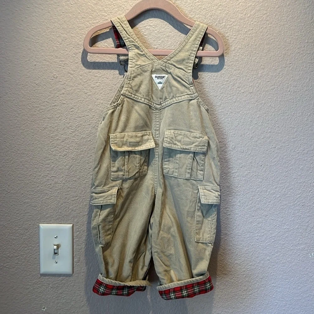 Oshkosh B’Gosh Christmas Train Plaid Overalls Size 12 Months
